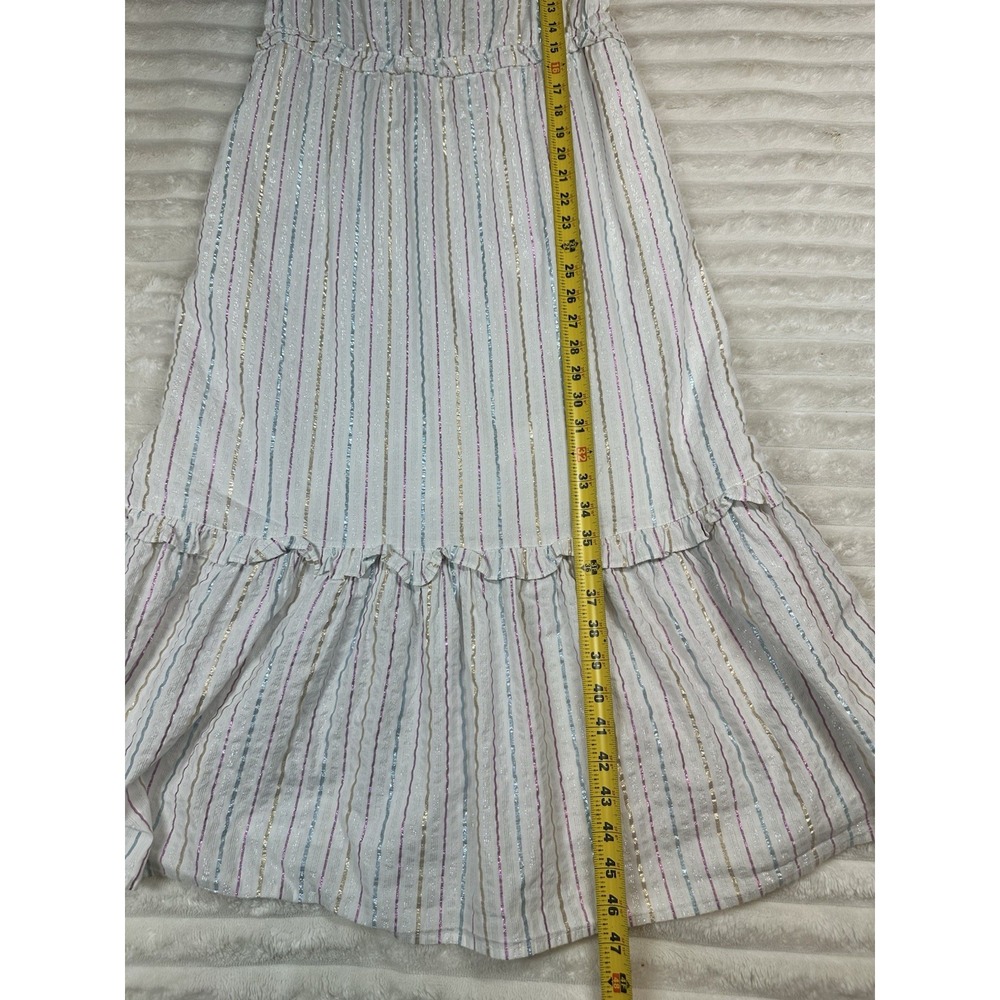 J Crew‎ Dress Women's White Multi Metallic Shimmer Stripe Ruffle Trim Midi 10 - Picture 14 of 15